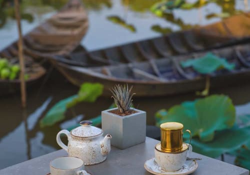 Coffee set on a table by the river