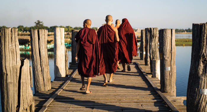 Monks Crossing Irrawaddy Riveer
