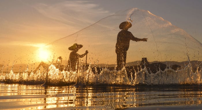 Fishermen on Mekong River