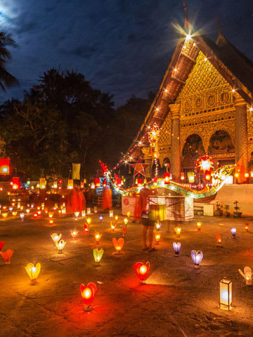 Colorful lanterns in front of a buddhist temple