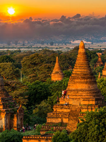 Temples in Myanmar at sunset