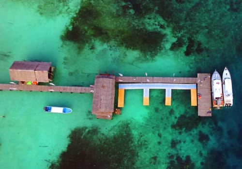 Aerial view of a deck over clear water