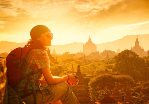 Young female traveler looking at Bagan temples